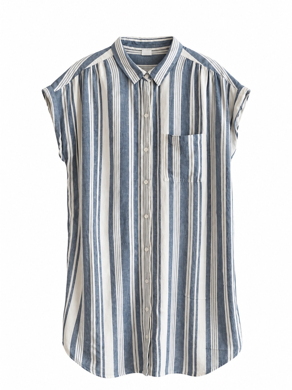 Old Navy Linen Blend White & Blue Striped Button-Up Dress Shirt – Size XL GUC